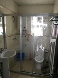 三联门浴室移门钢化玻璃简易卫生间一字型定做淋浴房隔断整体屏风