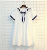 东大门甜美学院风海军领系带女装2016夏季新款宽松韩版短袖连衣裙