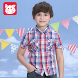 小猪班纳童装新款男童衬衫2016夏季短袖休闲衬衣儿童中大童纯棉