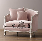 法式仿古美式乡村简约时尚实木单人沙发 粉色公主椅 休闲沙发椅