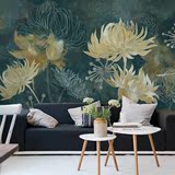 手绘欧式复古油画墙纸 抽象花卉个性定制电视背景墙壁纸 墙纸壁画