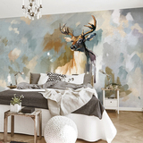 手绘复古麋鹿墙纸 抽象个性定制客厅壁纸 主题餐厅咖啡厅大型壁画
