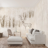 北欧宜家创意墙纸壁纸 客厅电视背景墙壁纸 手绘复古麋鹿大型壁画