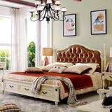 家具美式实木床乡村复古白色欧式双人床真皮床1.8米大床法式1.5米
