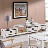 现代客厅小户型电视柜 简约白色烤漆天然大理石面电视柜茶几组合