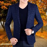 秋季韩版小西服男士商务休闲格子单西修身薄款西装单件上衣外套潮