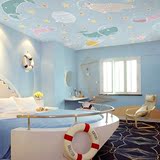 卡通儿童房满铺墙纸 手绘海底世界清新背景墙壁纸 环保大型壁画