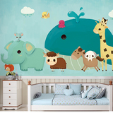卡通蓝色墙纸 3d儿童房卧室无缝壁纸 环保手绘大型壁画男孩女孩