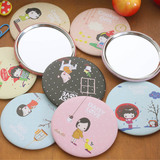 创意可爱韩国饼干女孩小镜子卡通女士迷你随身镜方便携带正品秒杀