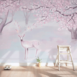 艺术欧式麋鹿神秘大型壁画 客厅电视背景墙壁纸 桃花树林卧室墙纸