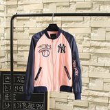 2016新款MLB外套男 春夏秋款薄款粉色刺绣插肩棒球外套情侣学生装