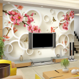 中式简约3D立体梅花电视背景墙大型壁画卧室客厅无缝环保墙纸壁纸