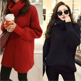 2016韩版新款打底套头大高领宽松粗针织衫加厚中长款灯笼袖毛衣女