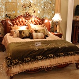 欧式床双人床 美式奢华实木雕花床 1.8米古典真皮床热卖 卧室家具