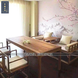 老榆木免漆新中式罗汉床茶桌椅组合实木沙发椅圈椅 茶室会所家具
