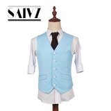SALVZ复古天蓝色纯色瘦身男士西装马甲  英伦韩版修身街拍马夹