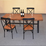 美式复古乡村铁艺餐桌椅组合实木餐桌长方形复古办公桌会议桌定制