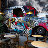 3D立体汽车街头涂鸦喷漆壁纸ktv酒吧网咖吉他室壁画个性复古墙纸