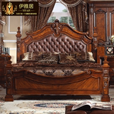 美式床 实木真皮床简约美式乡村实木1.8米大床软靠婚床欧式双人床