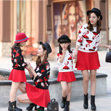 亲子装春装2016新款韩版蝙蝠衫毛衣母女装女童亲子短裙套装两件套