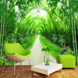 清新竹林路3D电视背景墙墙纸壁布 时尚风景林荫小路客厅卧室壁画