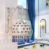 欧式镜前灯 创意简约卧室地中海蓝色水晶床头灯 壁灯 温馨庭院灯