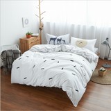 北欧简约线条图案纯棉床上四件套彩色卡通枕套标准双人床被套床单