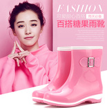 夏韩版新款女装水鞋时尚款中筒雨靴防水防滑套胶鞋果冻色雨鞋水靴