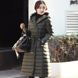 2015年新款韩版羽绒服女中长款冬季超长腰带修身过膝轻薄大码外套