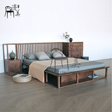 新中式实木床民宿客房双人床现代简约中式床古典大气双人床禅意床
