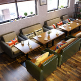 奶茶甜品店咖啡厅沙发桌椅组合复古单人双人实木皮艺布艺卡座定制