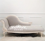 美式乡村布艺贵妃椅法式仿古白做旧贵妃榻客厅躺椅沙发实木沙发床