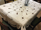 外贸原单纯棉绣花椭圆形餐桌布茶几台布盘带镂空绣花桌布