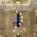 全铜玉石灯欧式复式楼梯灯美式别墅吸顶灯现代简约大厅楼道长吊灯