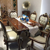 欧式餐桌椅组合 法式小型户6人饭桌 简约全实木雕花餐桌椅组合
