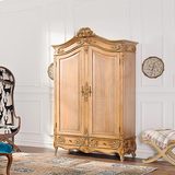 法式欧式新古典实木雕花双开门衣柜 复古美式乡村金箔卧室大衣柜