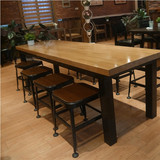 美式复古实木餐桌咖啡厅铁艺长桌办公电脑桌子星巴克休闲桌椅组合