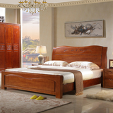 特价家具 中式实木床 橡木床 1.5 1.8M 高箱储物床  松木床板床子