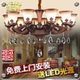 新中式吊灯欧式锌合金水晶吊灯 美式大气蜡烛灯客厅餐厅灯LED灯饰