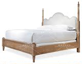 美式新款定制原木色立柱双人床软包 欧式橡木别墅实木家用主卧床