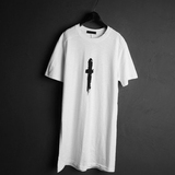 东大门韩国正品代购男士中长款宽松圆领短袖T恤 十字架刷漆潮款