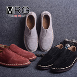 MRG手工复古头层磨砂猪皮透气低帮鞋时尚英伦一脚蹬舒适男鞋新品