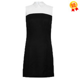 LL夏装店品牌折扣女装舒适修身黑白撞色无袖连衣裙114310I7357