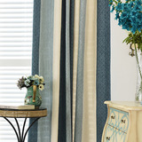 定制蓝色地中海条纹雪尼尔简约现代卧室客厅窗帘布料成品落地加厚
