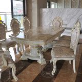 欧式大理石餐桌伸缩折叠实木长方形一桌六椅别墅饭桌6 10人黑白色
