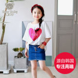 2016夏季新款韩国版女童儿童装蝙蝠袖上衣t恤衬衫牛仔短裙子套装