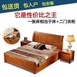【棸划算】实木床双人床橡木中式高箱储物床1.5米1.8米正品包邮