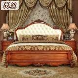 欧式床头层牛皮双人床1.8米白色真皮婚床卧室家具美式实木床到家