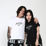 MAX原创3M反光印花黑白横条i情侣T恤短袖 夏日夏季薄款潮
