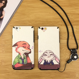 疯狂动物城朱迪兔子iPhone6S/6plus手机壳情侣磨砂硅胶挂绳保护套